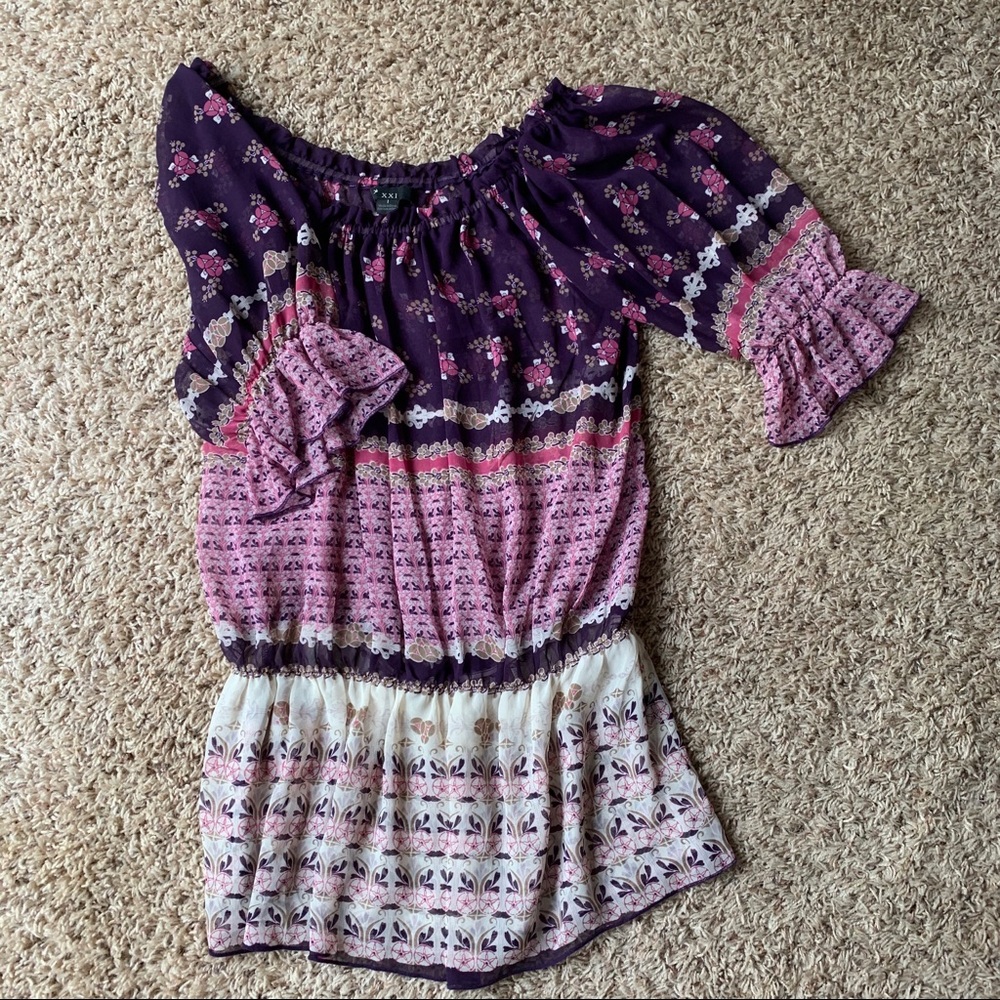 XXI Flower Print Off Shoulder Top Size L